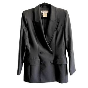 𝅺YSL YVES SAINT LAURENT Black Wool Double Breasted Long Sleeve Blazer Jacket 10